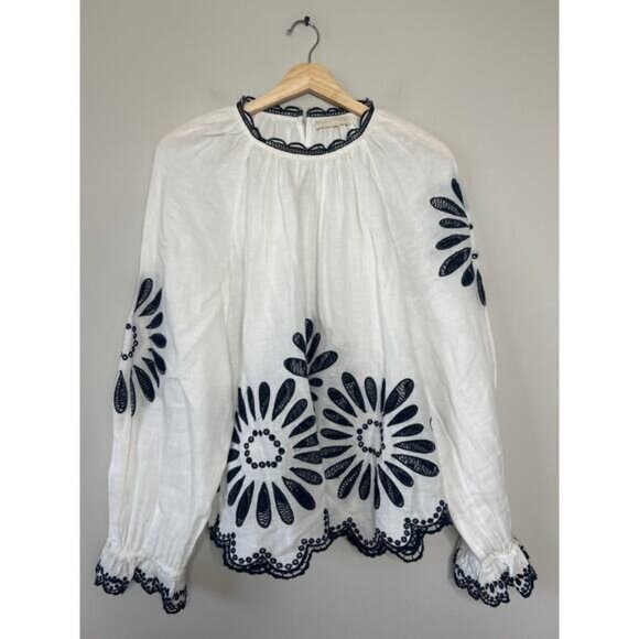 NEW Ulla Johnson Porcelain Louisa Scalloped Eyelet Ruffled Blouse White Size: 10 - Picture 2 of 7